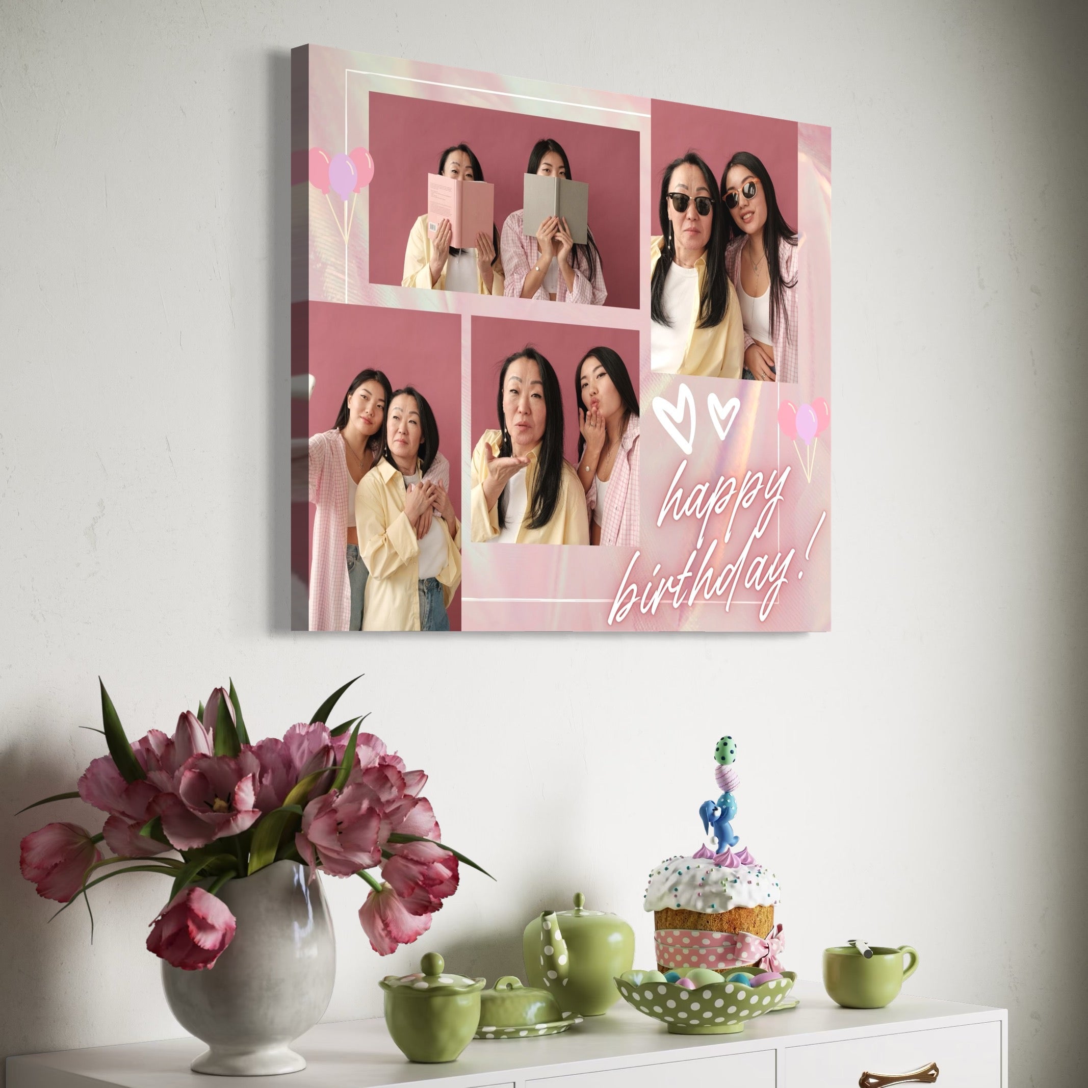 Imagine cu tablou personalizat cu colaj foto aniversar, tiparita pe panza canvas